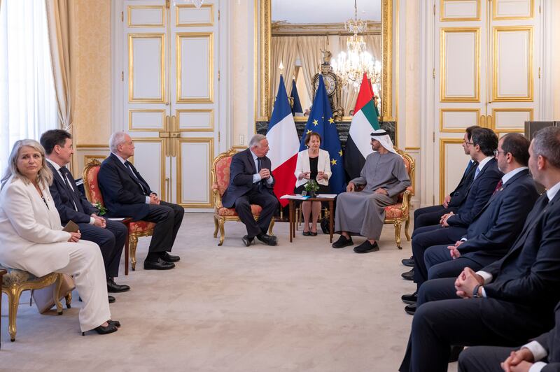 The UAE President met Mr Larcher at Luxembourg Palace. Photo: Presidential Court