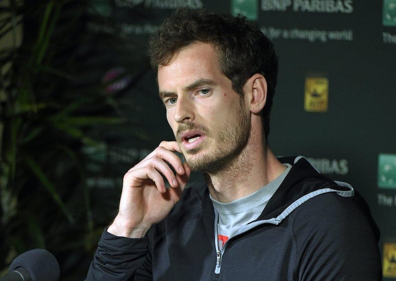 Andy Murray speaks to the media ahead of the Indian Wells tennis tournament. Mark J Terrill / AP Photo