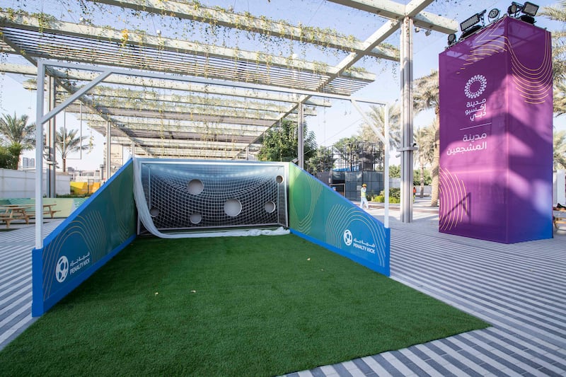 The fan zone at Expo City Dubai under construction during the countdown to the World Cup. Ruel Pableo for The National