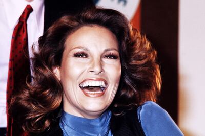Raquel Welch at a press conference on February 4, 1976 in Paris. AFP