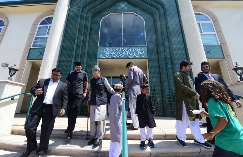 Muslims attend celebrations for Eid Al Fitr, marking the end of fasting for Ramadan, at the Baitul Hameed Mosque in Chino, California. AFP