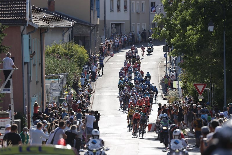 The peloton during Stage 14 - between Clermont-Ferrand and Lyon - of the Tour de France on Saturday, September 12. AFP