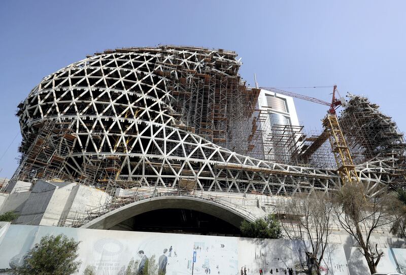 Dubai, United Arab Emirates - September 10, 2018: Updated construction pictures of the Museum of the future. Monday, September 10th, 2018 in Dubai. Chris Whiteoak / The National