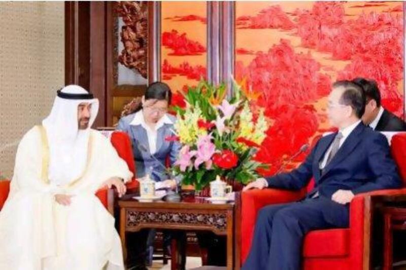 Sheikh Mohammed bin Zayed, Crown Prince of Abu Dhabi, meets Wen Jiabao, the premier of China, in Beijing.