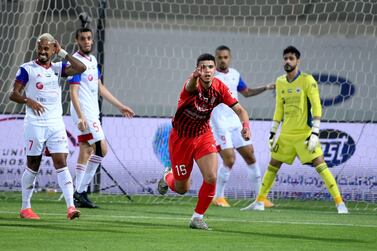 Mohammed Rabie after scoring in Al Jazira’s Arabian Gulf League win against Sharjah on Friday, February 26. Courtesy PLC
