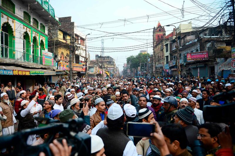 Protesters gather during demonstrations against India's new citizenship law in Allahabad.  AFP
