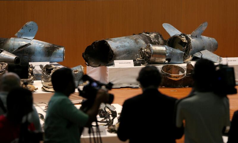 Remains of the missiles which Saudi government says were used to attack an Aramco oil facility, are displayed during a news conference in Riyadh, Saudi Arabia September 18, 2019. REUTERS/Hamad I Mohammed  REFILE - ADDING INFORMATION