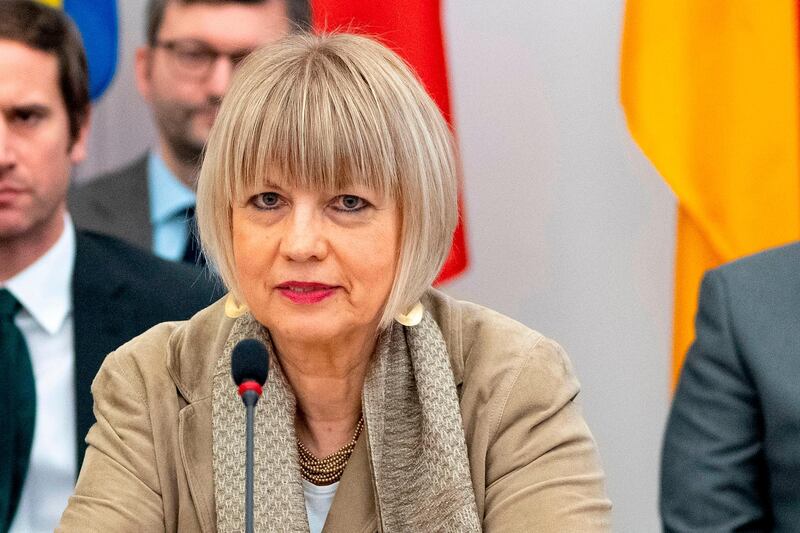 (FILES) In this file photo taken on December 6, 2019 German Secretary General of the European External Action Service (EEAS) Helga Maria Schmid attends a meeting of the Joint Commission on Iran's nuclear program (JCPOA) at EU Delegation to the International Organizations office in Vienna.  German diplomat Helga Schmid was appointed OSCE Secretary General on December 4, 2020, the annual rotating Albanian presidency announced, after several months of vacancy due to disagreements between Westerners and countries close to Russia. / AFP / JOE KLAMAR
