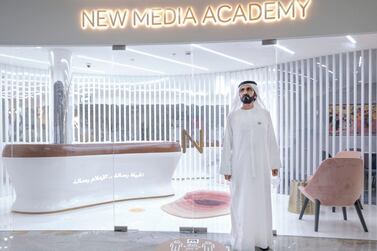 Sheikh Mohammed bin Rashid, Vice President and Ruler of Dubai, tours the New Media Academy in June. Courtesy: Dubai Media Office