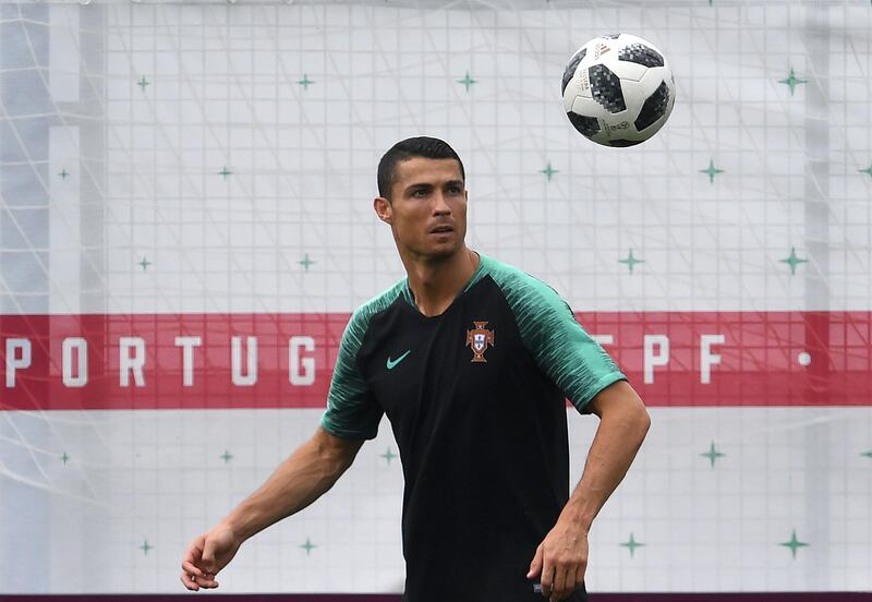 Portugal forward Cristiano Ronaldo attends a training session at the team's base in Kratovo, outside Moscow, on June 19, 2018, on the eve of the Russia 2018 World Cup Group B football match between Portugal and Morocco. Francisco Leong / AFP