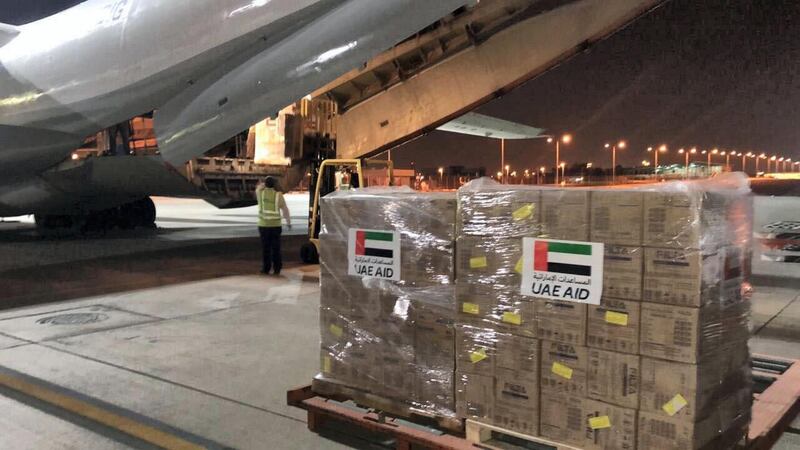 UAE plane that was sent to Somalia carrying medical supplies. Crown Prince Court 