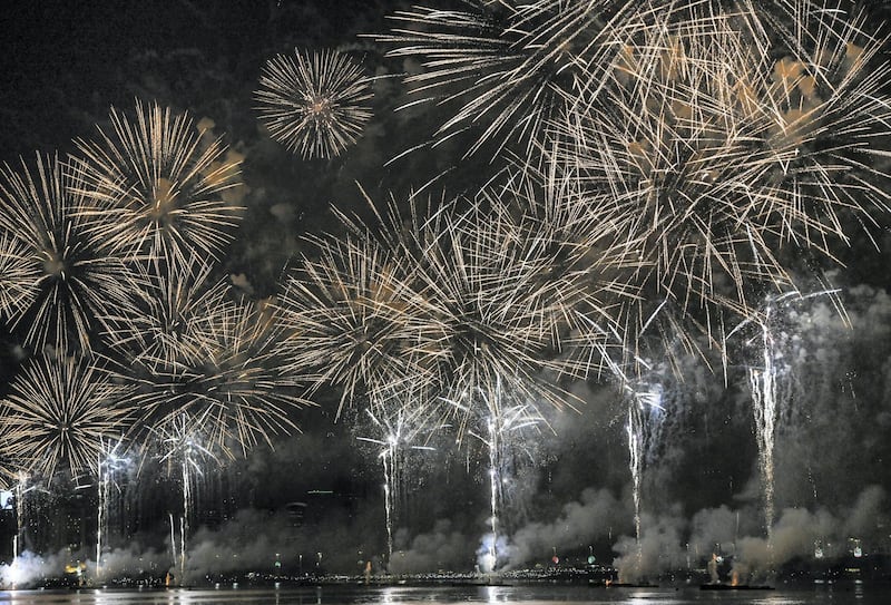 Abu Dhabi, United Arab Emirates - Mega colourful fireworks display to commemorate UAE��s 47th National Day at the Corniche on December 2, 2018. (Khushnum Bhandari/ The National)
