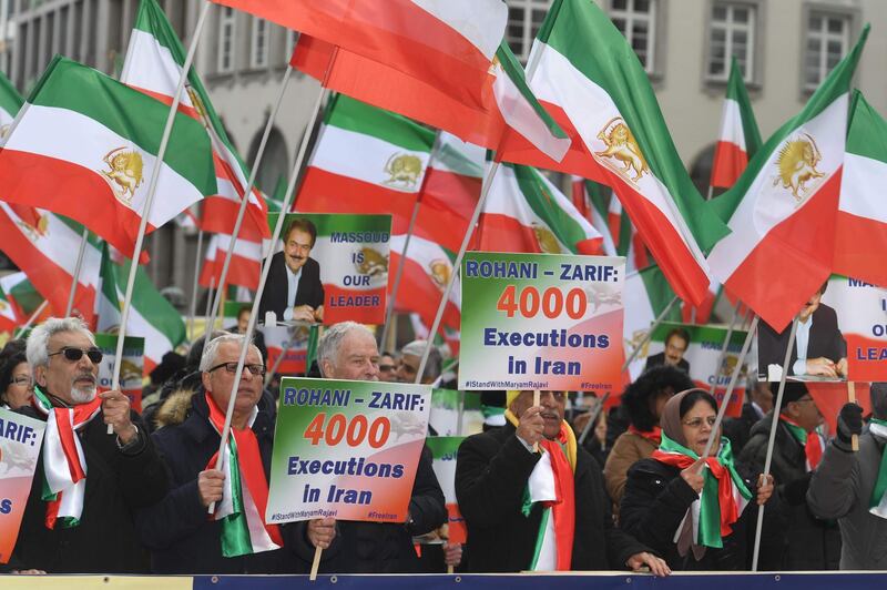 Demonstrators, many of them members of the Iranian community in Germany, stage a protest against Iran's Foreign Minister Mohammad Javad Zarif, who is attending the 56th Munich Security Conference (MSC) in Munich, southern Germany.  AFP