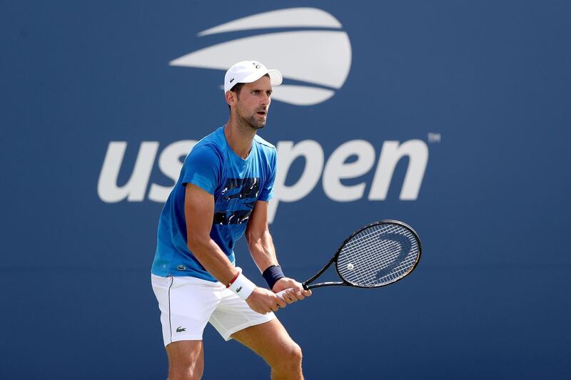 NEW YORK, NEW YORK - AUGUST 22: Novak Djokovic of Serbia practices for the US Open at the USTA Billie Jean King National Tennis Center on August 22, 2019 in New York City.   Matthew Stockman/Getty Images/AFP
== FOR NEWSPAPERS, INTERNET, TELCOS & TELEVISION USE ONLY ==
