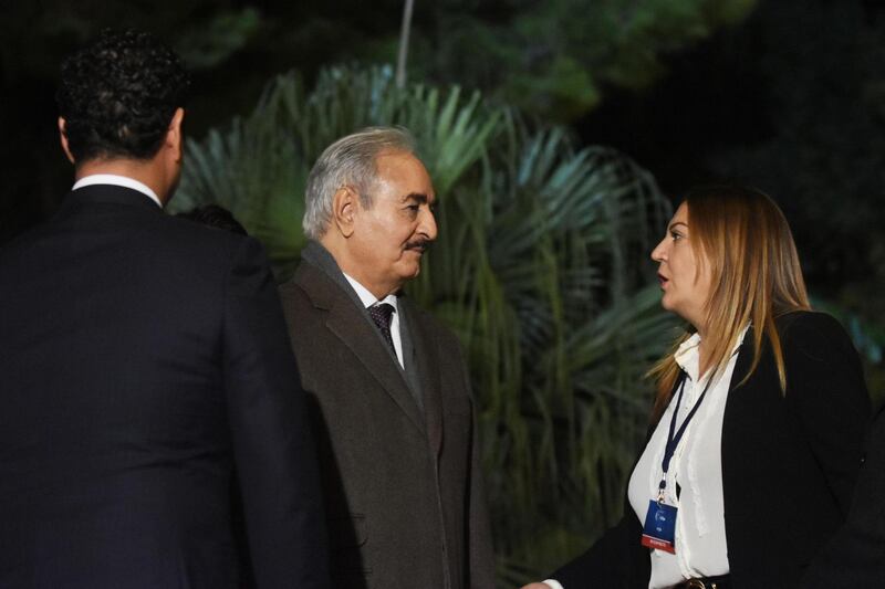 epa07161409 Libya Chief of Staff Marshall Khalifa Haftar arrives at the Conference on Libya in Palermo, Sicily island, Italy, 12 November 2018. Many of Libya's leading factions meet on Monday and Tuesday in Palermo, in an effort to reunite the countryâ€™s institutions and find a new path to elections.  EPA/MIKE PALAZZOTTO