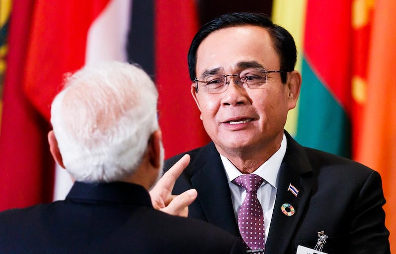 Thailand's Prime Minister Prayut Chan-o-cha talks with India's Prime Minister Narendra Modi at the start of an annual luncheon for heads of state on the sidelines the general debate of the 74th session of the General Assembly of the United Nations.  EPA