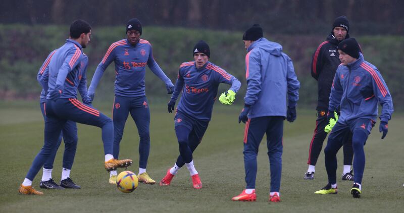 Zidane Iqbal and Brandon Williams train in Carrington. Getty