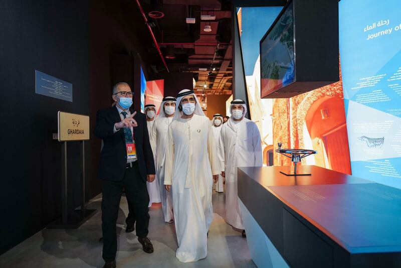 Sheikh Mohammed bin Rashid, Vice President and Ruler of Dubai, tours Algeria's pavilion at the Expo 2020 Dubai. All photos: Dubai Media Office