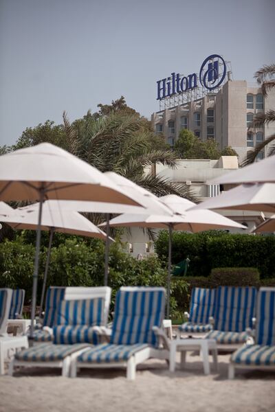 Abu Dhabi, United Arab Emirates, August 16, 2012:  
Beach at the at the Hiltonia Beach Club, which is adjacent to the Hilton Abu Dhabi hotel, as seen on Thursday, August 15, 2012, at the hotel's Corniche Road location in Abu Dhabi. (Silvia Razgova / The National)


