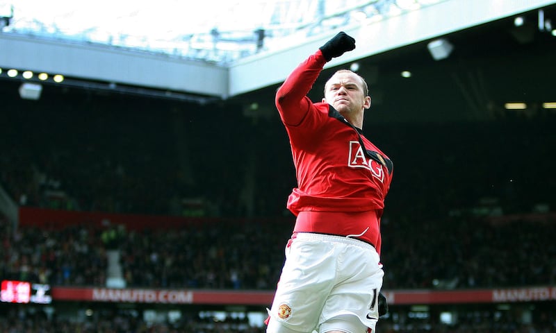 Wayne Rooney celebrates scoring Manchester United's first goal against Liverpool during a Premier League match at Old Trafford on March 21, 2010. Action Images