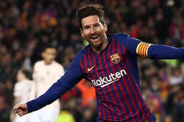 Barcelona's Lionel Messi celebrates scoring against Manchester United as the Catlans ran out 3-0 winners at Camp Nou. Reuters