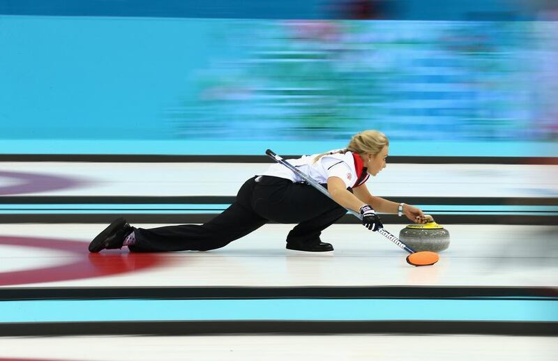 Anna Sloan of Great Britain in action during the round robin match against Sweden during at Ice Cube Curling Center in Sochi on Monday. Clive Mason / Getty Images