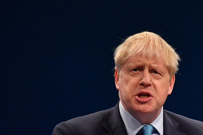 Britain's Prime Minister Boris Johnson delivers his keynote speech to delegates on the final day of the annual Conservative Party conference at the Manchester Central convention complex, in Manchester, north-west England on October 2, 2019. Prime Minister Boris Johnson was set to unveil his plan for a new Brexit deal at his Conservative party conference Wednesday, warning the EU it is that or Britain leaves with no agreement this month. Downing Street said Johnson would give details of a "fair and reasonable compromise" in his closing address to the gathering in Manchester, and would table the plans in Brussels the same day. / AFP / Ben STANSALL
