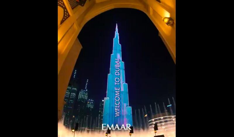 Burj Khalifa on Tuesday lit up with a message for tourists. Burj Khalifa / Twitter
