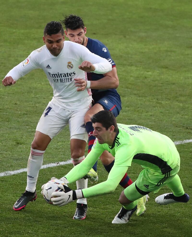 Real Madrid's Casemiro and goalkeeper Thibaut Courtois. EPA