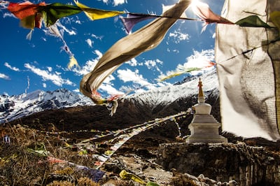 A Buddhist stupa in Nepal’s Langtang valley. Yetis were once said to have been common in the upper reaches of this area. Photo: Stuart Butler for The National