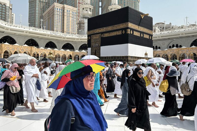 Muslim worshippers gather near the Kaaba at the Grand Mosque in Makkah, Saudi Arabia, ahead of the annual Hajj pilgrimage. AFP