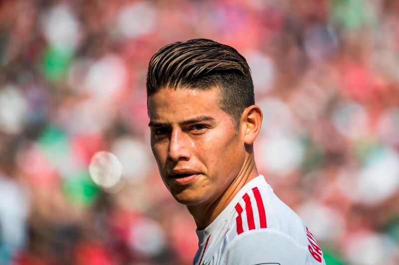 (FILES) This file photo taken on April 21, 2018 shows Bayern Munich's Colombian midfielder James Rodriguez during the German first division Bundesliga football match between Hannover 96 vs Bayern Munich in Hanover, central Germany.
Having rebooted his stuttering career at Bayern Munich, James Rodriguez can show Real Madrid what they are missing in April 25's crunch Champions League semi-final, first-leg. / AFP PHOTO / ODD ANDERSEN