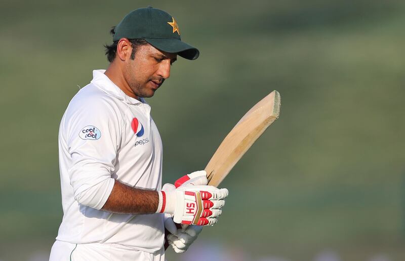 Pakistan's Sarfraz Ahmed leaves after dismissal against New Zealand in their test match in Abu Dhabi, United Arab Emirates, Wednesday, Dec. 5, 2018. (AP Photo/Kamran Jebreili)