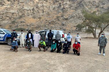 Nine people stranded in a Ras Al Khaimah valley were brought to safety by the police. Courtesy: Ras Al Khaimah Police
