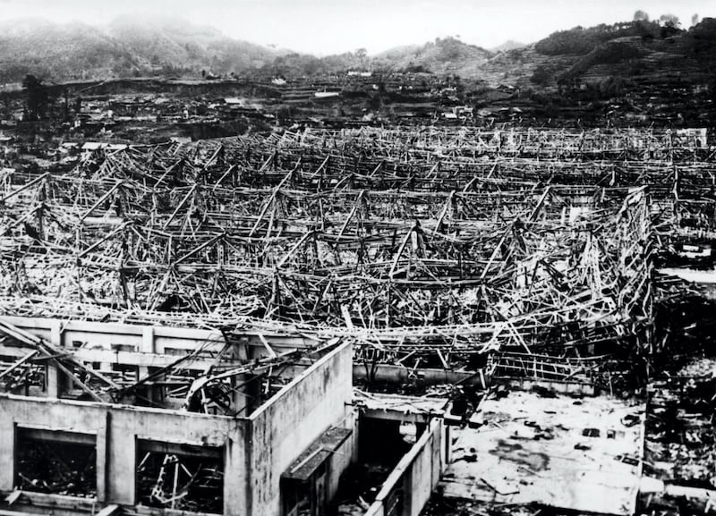 This filed photo dated 1945 shows the devastated city of Nagasaki after an atomic bomb was dropped by a US Air Force B-29 on August 9, 1945. (Photo by - / AFP)