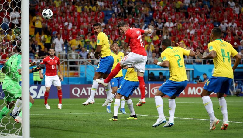 Match 11: Switzerland's Steven Zuber finds the net against Brazil. Reuters