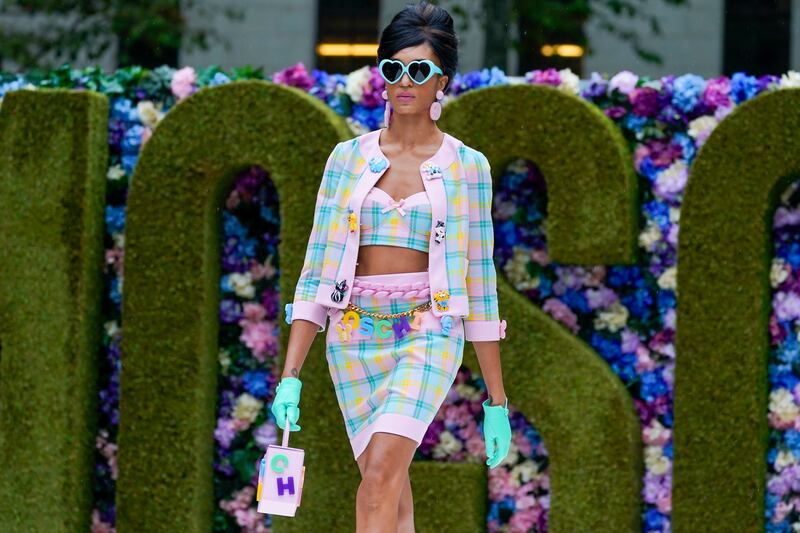 Bright colours featured prominently at the Moschino show at New York Fashion Week.  AP