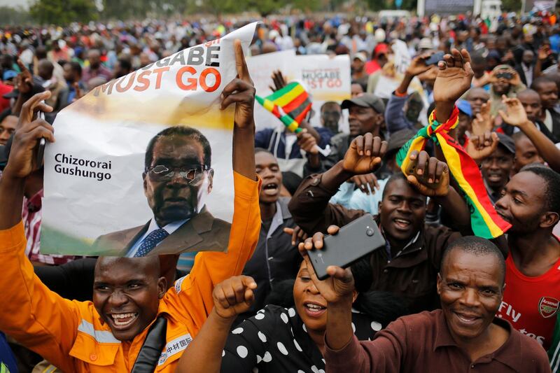 People taking to the streets as part of the mass action protests against President Robert Mugabe, in Harare. Kim Ludbrook / EPA