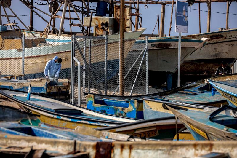 The Gaza port where boats are being worked on 