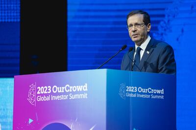 Israeli President Isaac Herzog at the 2023 OurCrowd summit. Tomer Foltyn