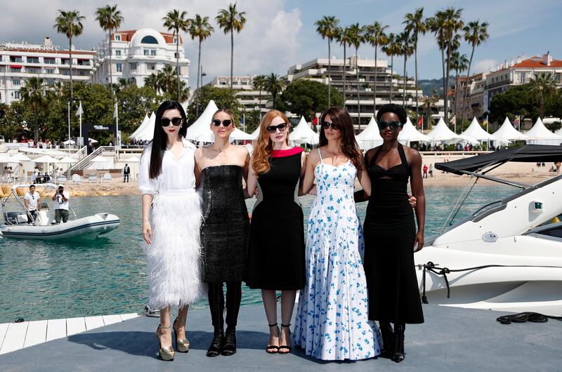 From left to right, Fan Bingbing, Marion Cotillard, Jessica Chastain, Penelope Cruz and Lupita Nyong'o pose during the 355 Photocall.  Ian Langsdon / EPA