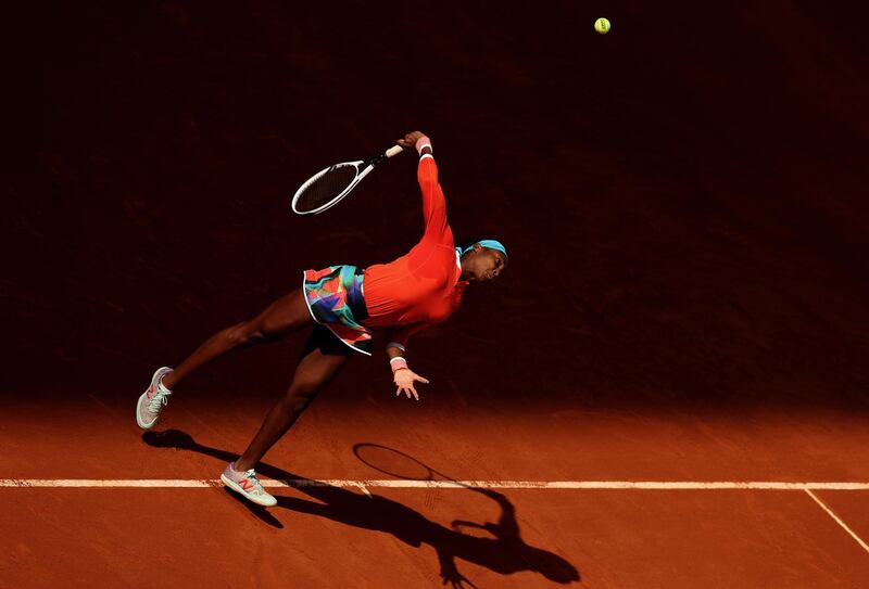 Cori Gauff, of the US, during her first-round defeat against the Czech Republic's Karolina Pliskova at the Madrid Open at La Caja Magica on Friday, April 30. Getty