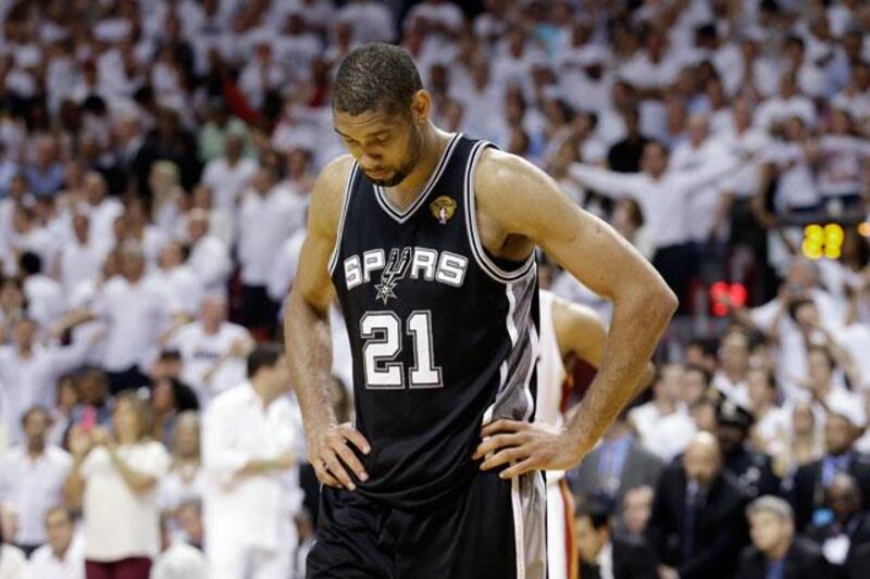 Tim Duncan was left a disappointed man after his efforts went in vain in what was probably his last chance at the championship. Steve Mitchell / AP Photo
