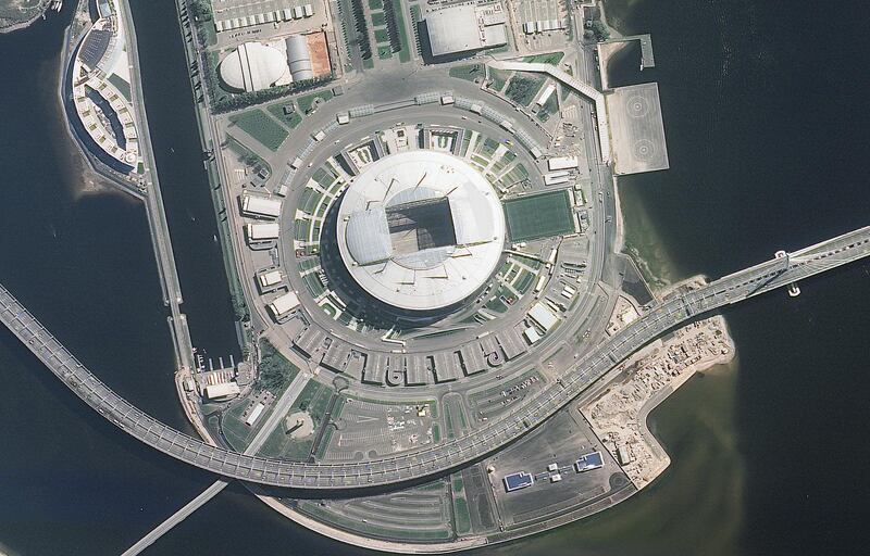 A picture taken from the International Space Station (ISS) shows the Saint Petersburg Stadium, which will host matches of the 2018 FIFA World Cup in St. Petersburg, Russia. Reuters