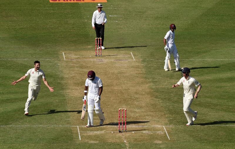 GROS ISLET, SAINT LUCIA - FEBRUARY 10:  Mark Wood of England celebrates after taking the wicket of Darren Bravo of West Indies during Day Two of the Third Test match between the West Indies and England at Darren Sammy Cricket Ground on February 10, 2019 in Gros Islet, Saint Lucia. (Photo by Shaun Botterill/Getty Images,)