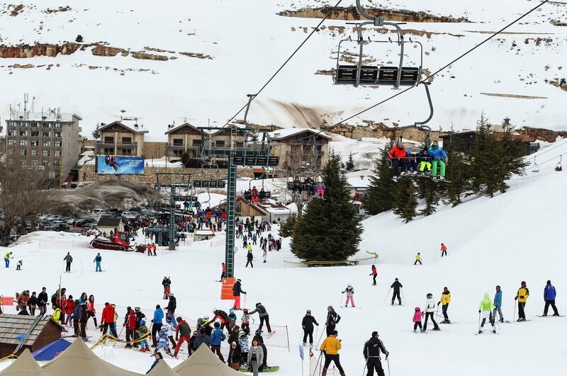 Skiers at the Mzaar Ski Resort at Kfardebian Lebanon Mountain, in kfardebian, Lebanon.  EPA