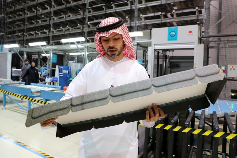 AL AIN , UNITED ARAB EMIRATES , JULY 2 – 2018 :- Ismail Ali Mohammed Abdulla , Chief Executive Officer explaining about the manufacturing of parts for Airbus and Boeing at the Strata Manufacturing facility in Al Ain. ( Pawan Singh / The National )  For News. Story by John Dennehy