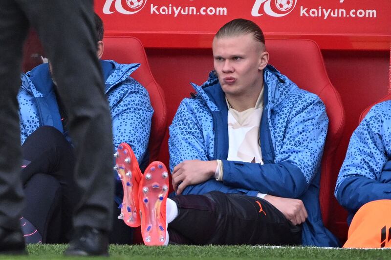 Manchester City striker Erling Haaland started the game on the bench. AFP  