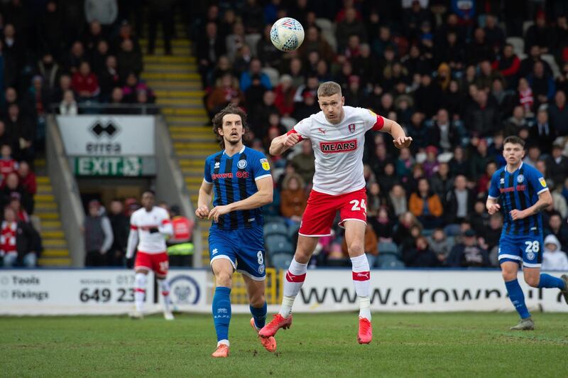 Michael Smith of Rotherham during the Sky Bet League 1 match between Rochdale and Rotherham United at Spotland Stadium, Rochdale on Saturday 7th March 2020. (Photo by Pat Scaasi/MI News/NurPhoto via Getty Images)