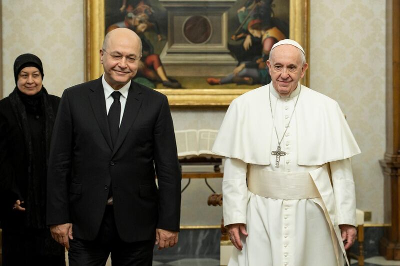 Pope Francis receiving the President of the Republic of Iraq Barham Salih during a private audience at the Vatican, 25 January 2020.  EPA, HO